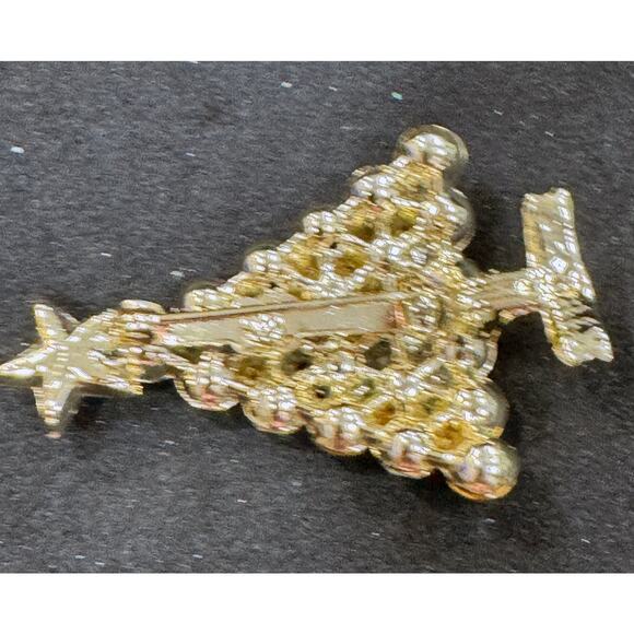 Vintage Gold-tone Christmas Tree Brooch Red & Green Rhinestones Jewelry CP61 - Picture 3 of 3